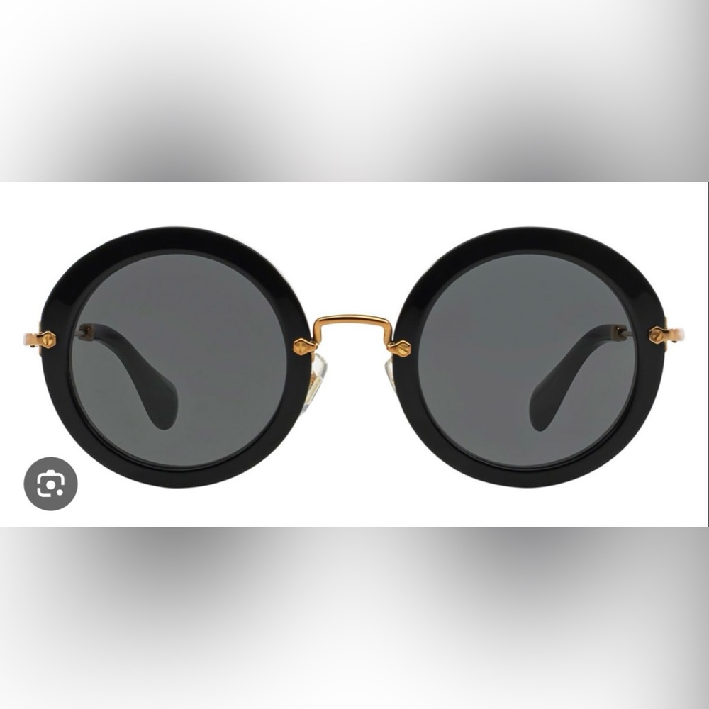 Miu Miu 13NS Black and Gold Round Sunglasses